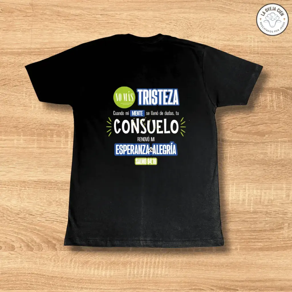 Camiseta Negra de Algodón "No más tristeza"