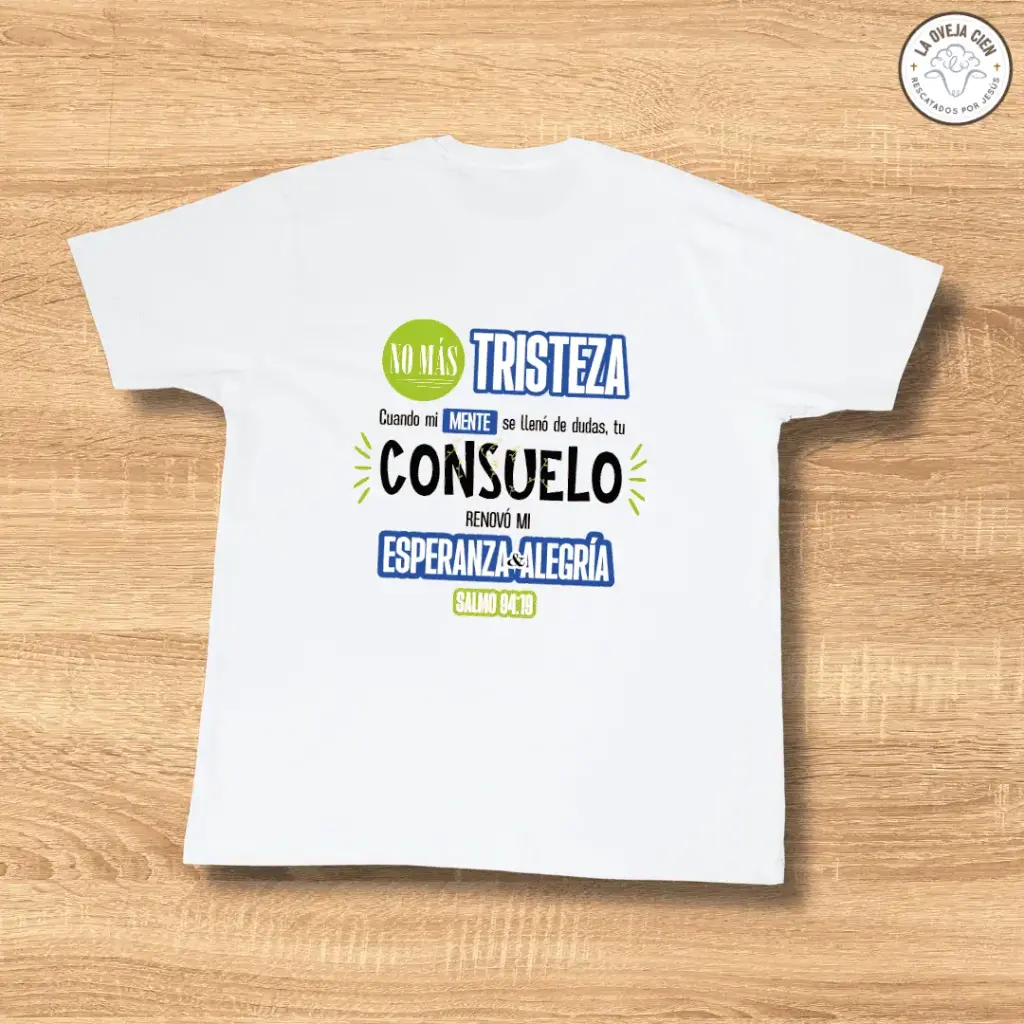 Camiseta Blanca de Algodón "No más tristeza"