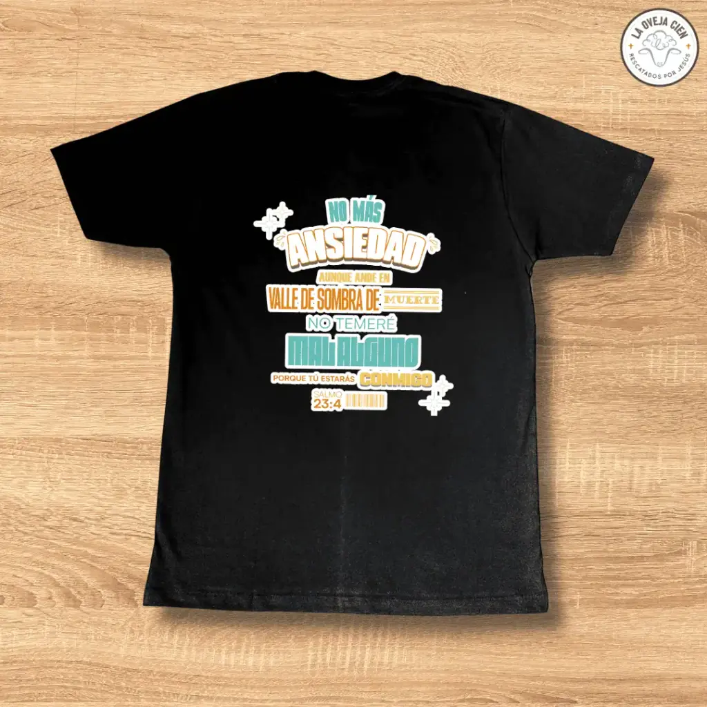 Camiseta Negra de Algodón "No más ansiedad"